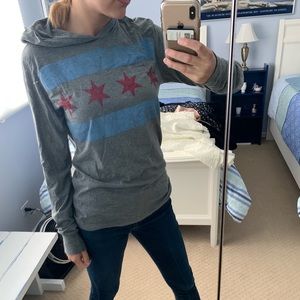 Chicago flag thin pullover hoodie.